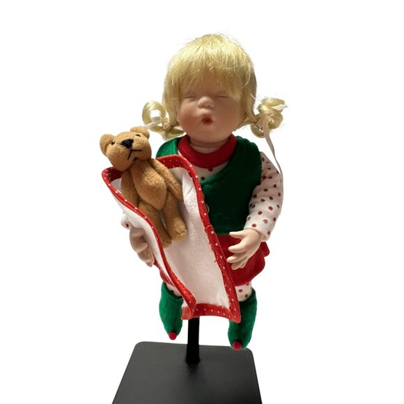 Vintage Collectible Blonde Girl Christmas Ornament Holding Teddy Bear - Picture 1 of 9